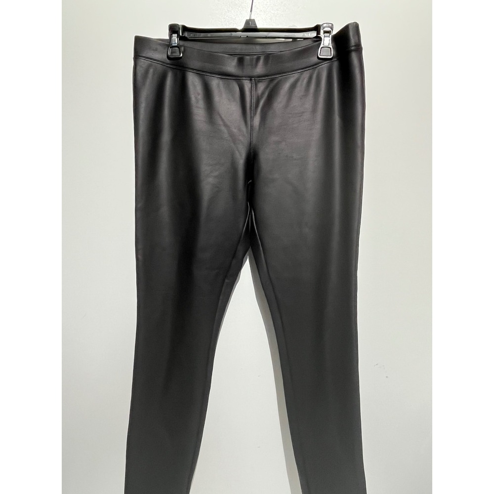 Black Faux Leather Leggings Slim Fit Pull On Matte Finish Pants Inseam 28